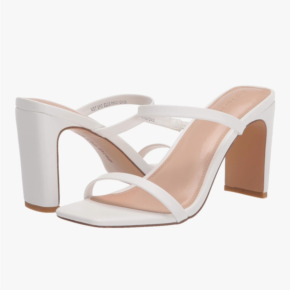 NWT The Drop Avery Square-Toe Two Strap High-Heeled Sandals White Faux Leather